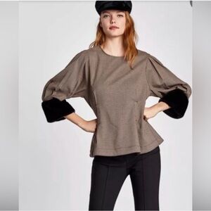 Zara Taupe Blouse with Black Cuffs